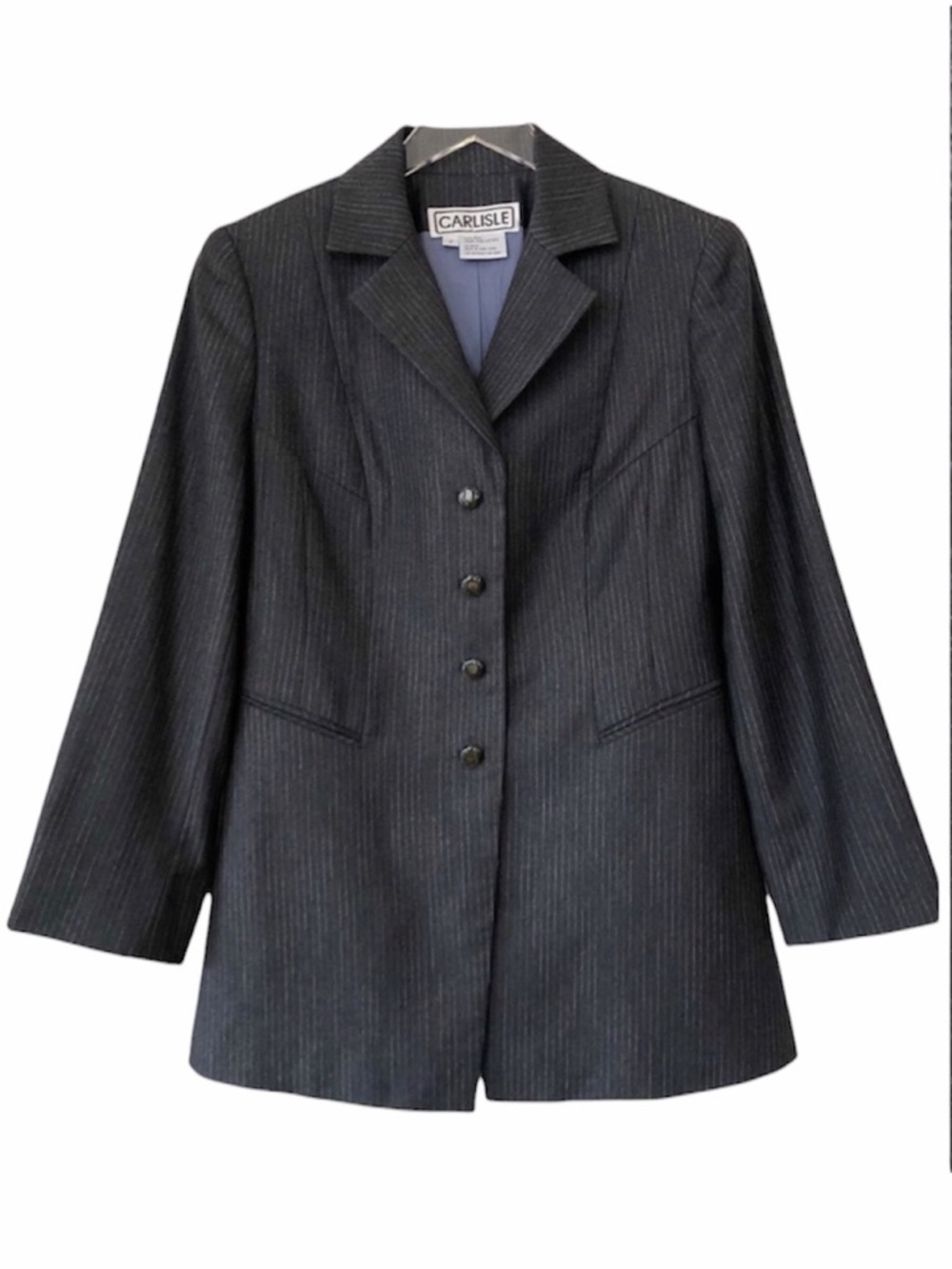 Carlisle | Wool Pinstripe Charcoal Gray Long Line Structured Blazer Size 2
